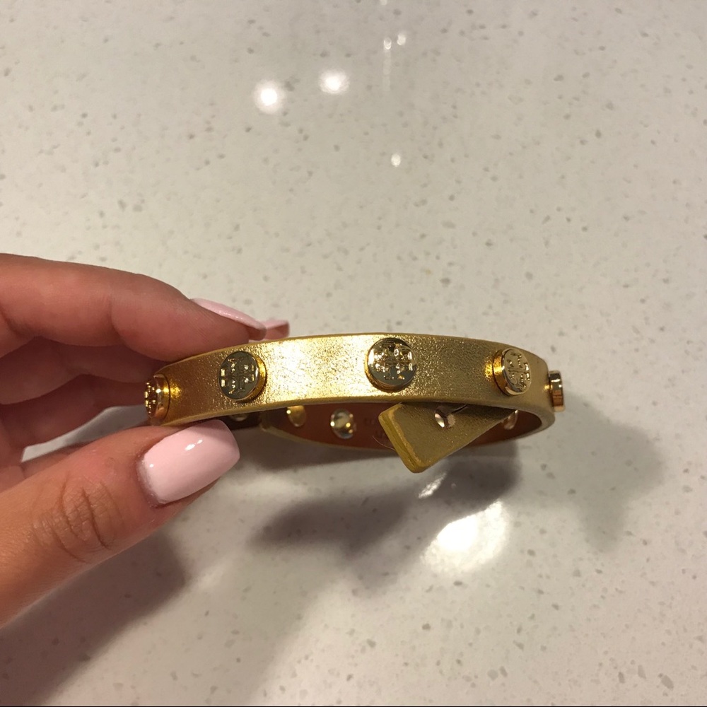 Tory Burch Gold Leather Wrap Bracelet